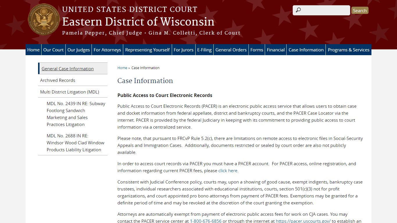 Case Information | Eastern District of Wisconsin | United States ...